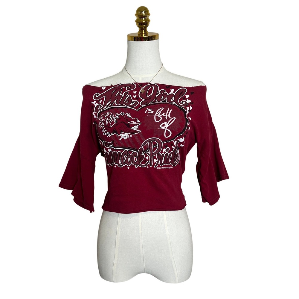 New World Graphics South Carolina Gamecocks Off Shoulder Crop Top Maroon Small